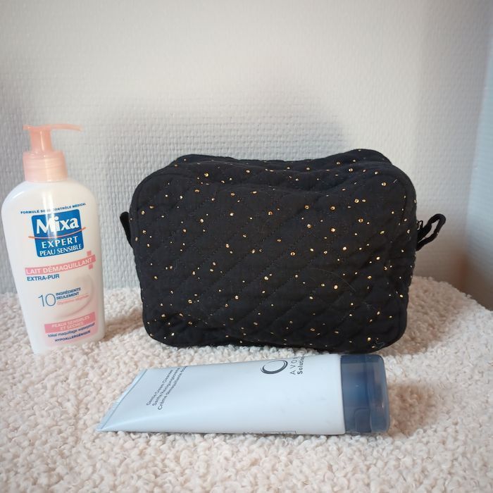 Trousse maquillage 💄 gaze de coton matelassée noire avec paillettes - photo numéro 5