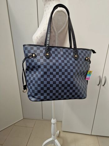Sac Cabas A Carreaux Noirs Gris Cuir Synthétique