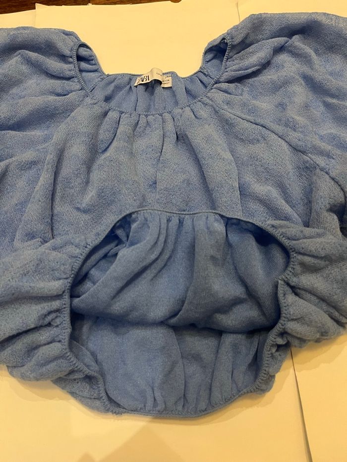 Top bleu bohème ample manches bouffantes zara taille S/36 - photo numéro 8