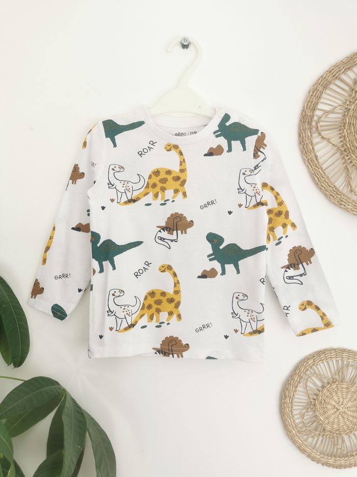 Tee-shirt blanc imprimé dinosaures Gémo 24 Mois