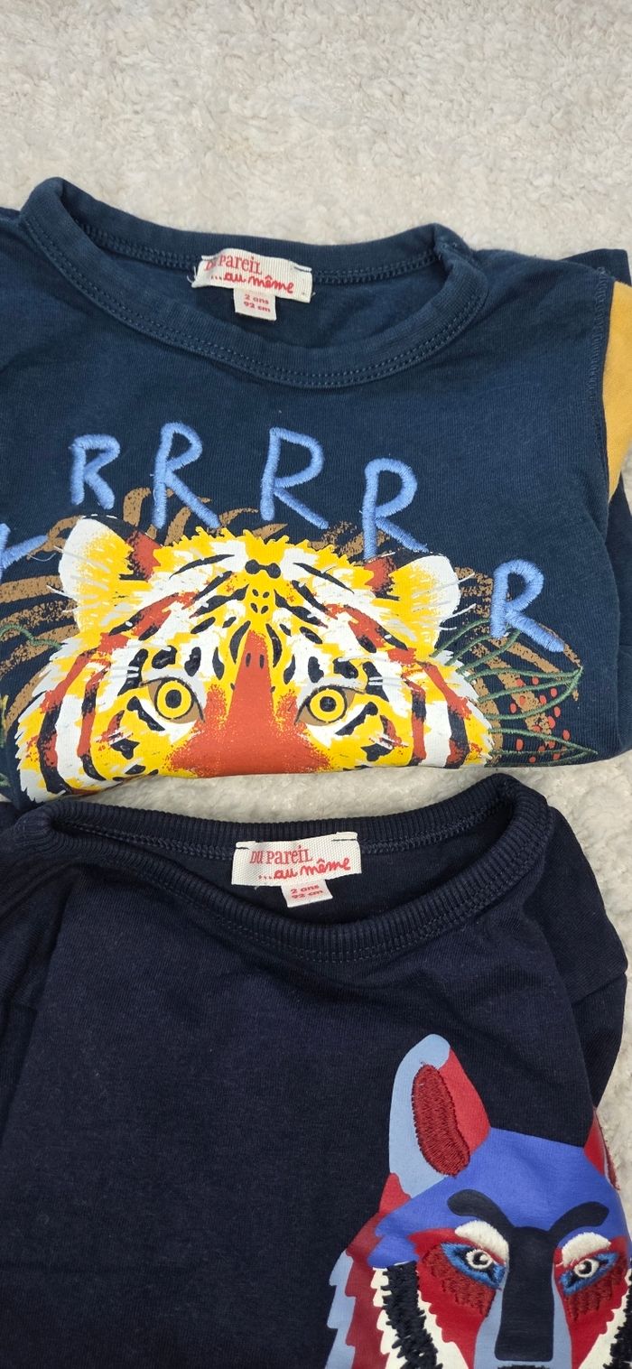 Lot 2 tee-shirts manches longues dpam 24 mois 92 cm - photo numéro 3
