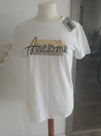 T shirt femme neuf doré et blanc S