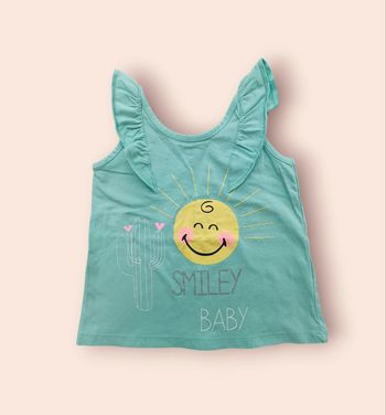 🔸 T-shirt Sans Manches à Volants Fille - Smiley 24 Mois🔸