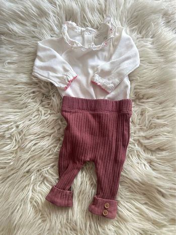 Fille 👧🏻 Ensemble 2 pieces - bodys ml sergent major + legging violet kiabi - taille 1 mois