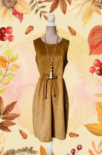 💐🍁Robe bohème chic automnale camel imitation daim 38/40 autumnal natural suede dress🍁💐