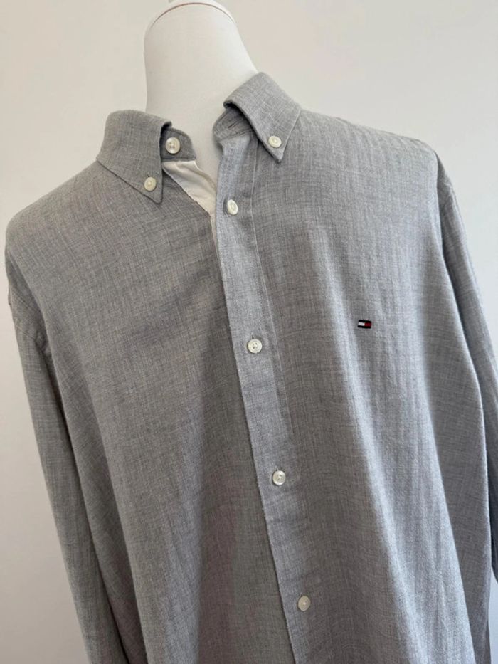 Chemise Tommy Hilfiger homme unie grise coton et cachemire taille XL - photo numéro 3