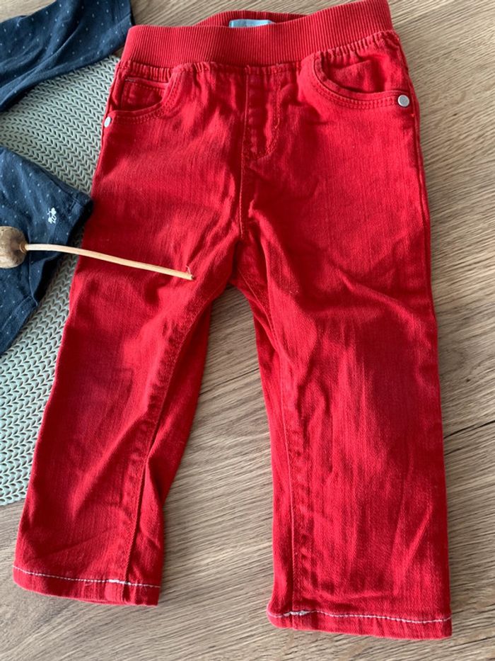 Ensemble fille pentalon rouge et haut bleu - 12mois - obaibi - photo numéro 2