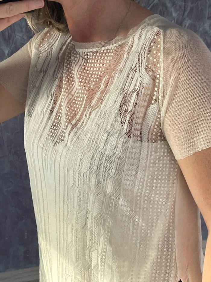 Superbe top Zara blanc cassé élégant dentelle - photo numéro 3