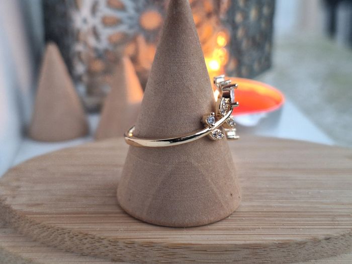 Bague ouverte avec strass Détail Feuille en Acier Inoxydable Bague de fiançailles Cadeau pour elle - photo numéro 3