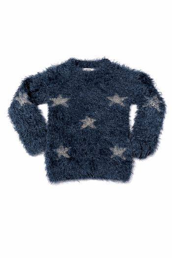 Pull fille, motif étoiles argentées brillantes. 4 ans.