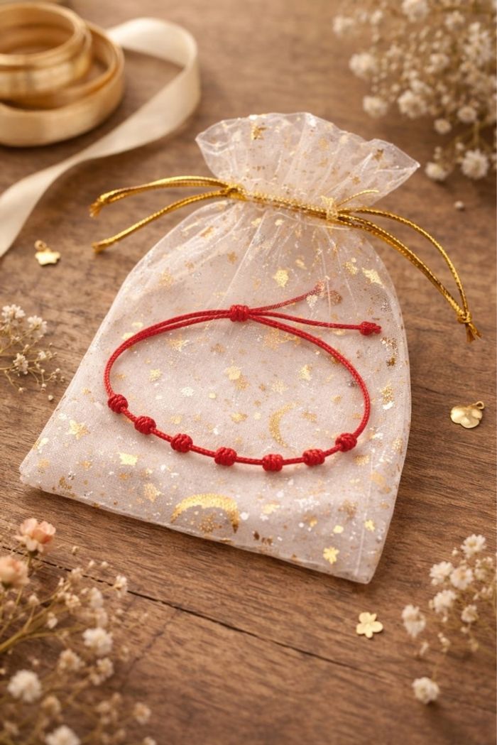 Bracelet porte-bonheur rouge à 7 nœuds - ajustable, neuf - photo numéro 3