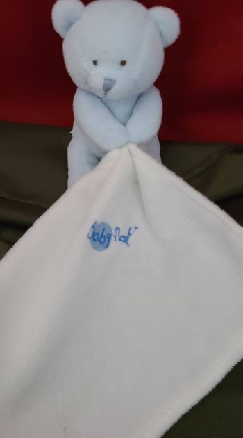 Doudou Ours Bleu Mouchoir Brodé  BABYNAT  Ourson Bonbon