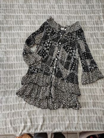 Chemise chemisier manches longues évasées voile froufrous gris noir G-ladies taille 38
