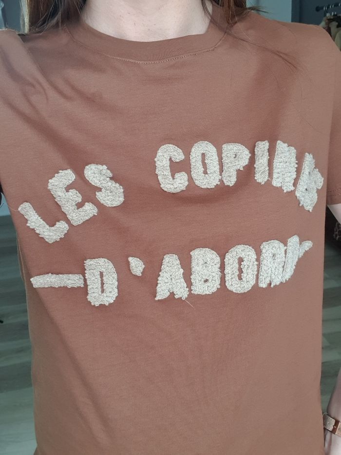 T-shirt les copines d'abord marron/beige Taille S/M - photo numéro 5