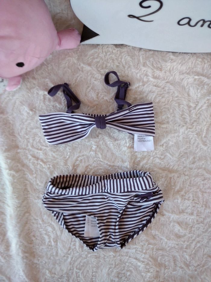 Maillot de bain 2 pièces Fille 2 ans rayures Fleurs Vertbaudet - photo numéro 2