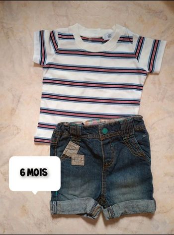 Ensemble short jean t-shirt rayé