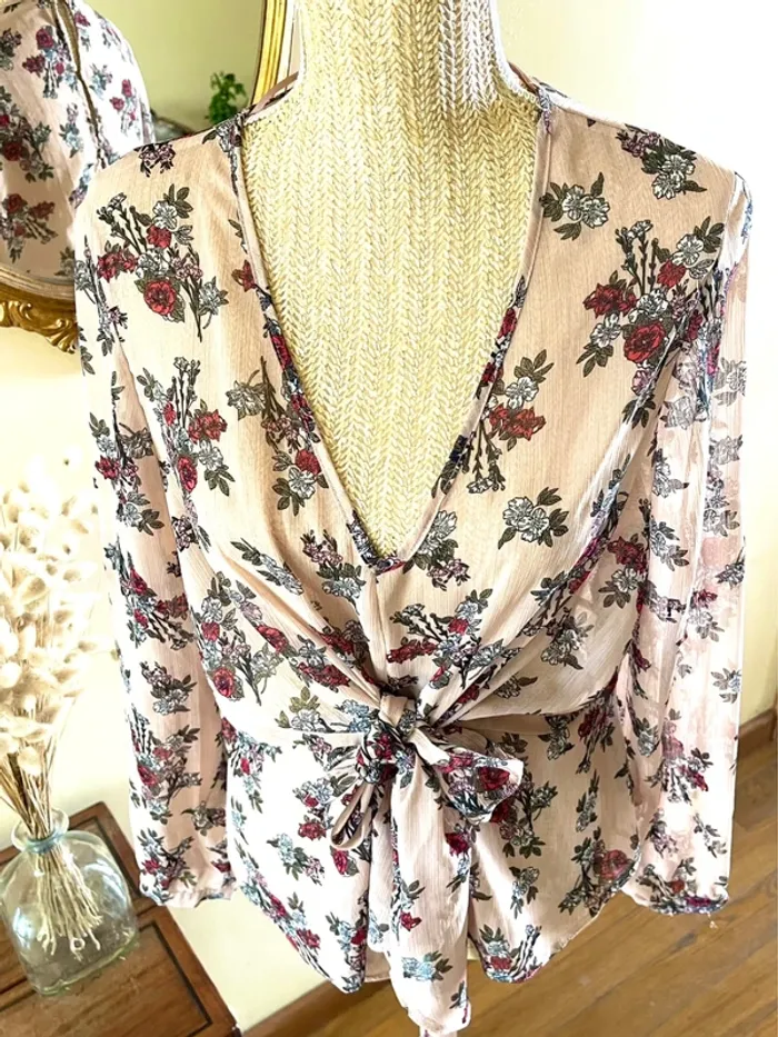 Sublime blouse chemise fluide chic fluide Haut Transparent Floral - photo numéro 2
