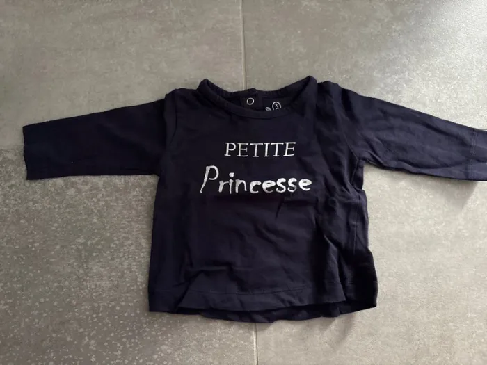 Teeshirt manche longue 3 mois bleu marine princesse