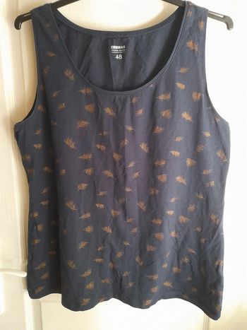 Débardeur bleu feuille dorées