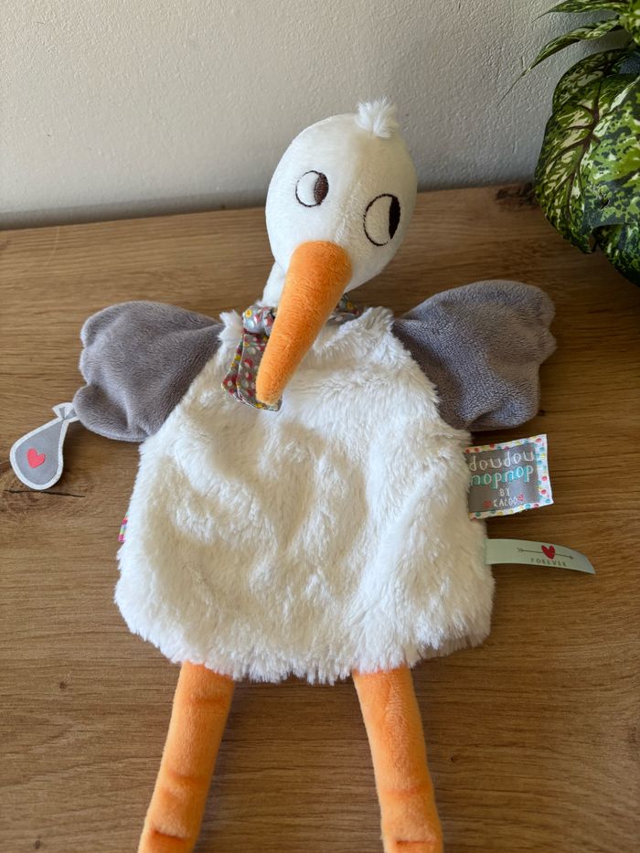 Doudou marionnette cigogne blanc gris orange nopnop kaloo - photo numéro 2