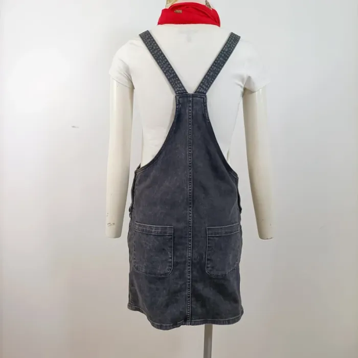 Salopette robe en jean gris délavé Miss Liberto – style vintage décontracté taille 16 ans A770 - photo numéro 4