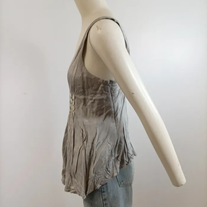 Haut fluide Kookaï gris perle détail plastron rondes T40 col plongeant A1578 - photo numéro 9