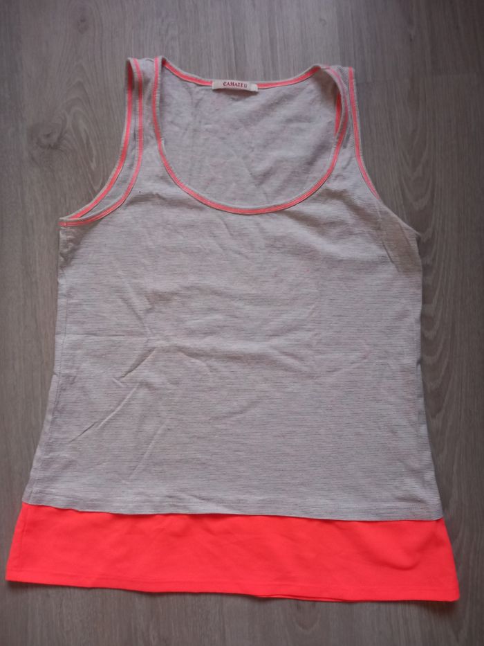 Débardeur écru et orange fluo T.M Camaîeu