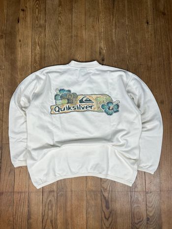 Sweat crewneck / pull vintage 90’s Surfwear Quiksilver imprimé graphique blanc XL Coton