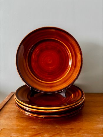 Vintage lot de 6 assiettes plates marron miel Luneville