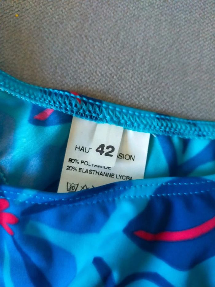 Bas de maillot de bain tanga bleu imprimé tropical – Haute Pression – Taille 42 - photo numéro 3