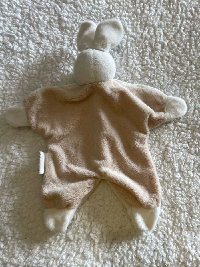 Doudou plat lapin blanc marron beige à pois noeud rayé Gamberritos Casa - photo numéro 2