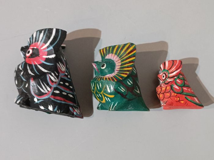 3 chouettes bois polychrome - photo numéro 9