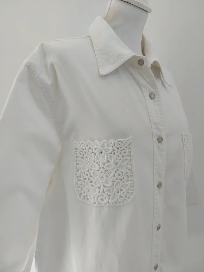Veste chemise en jean manches courtes blanche XXXL - photo numéro 5
