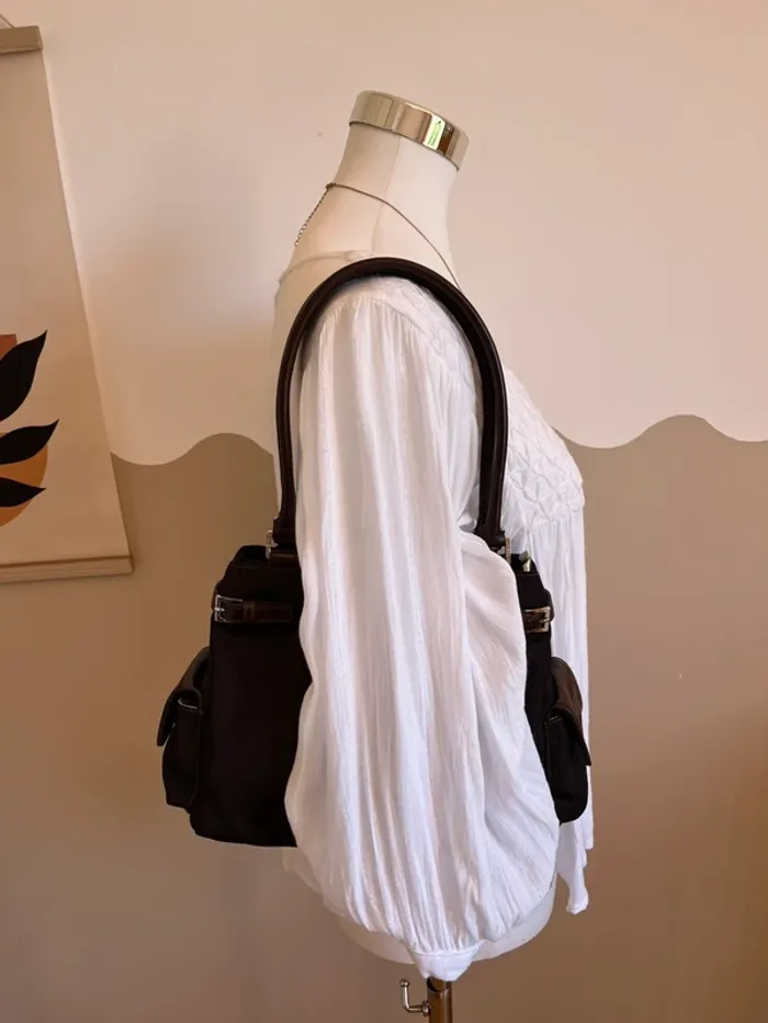 Sac vintage Lancaster marron toile et cuir  état neuf [ref 2508SBr191] - photo numéro 9