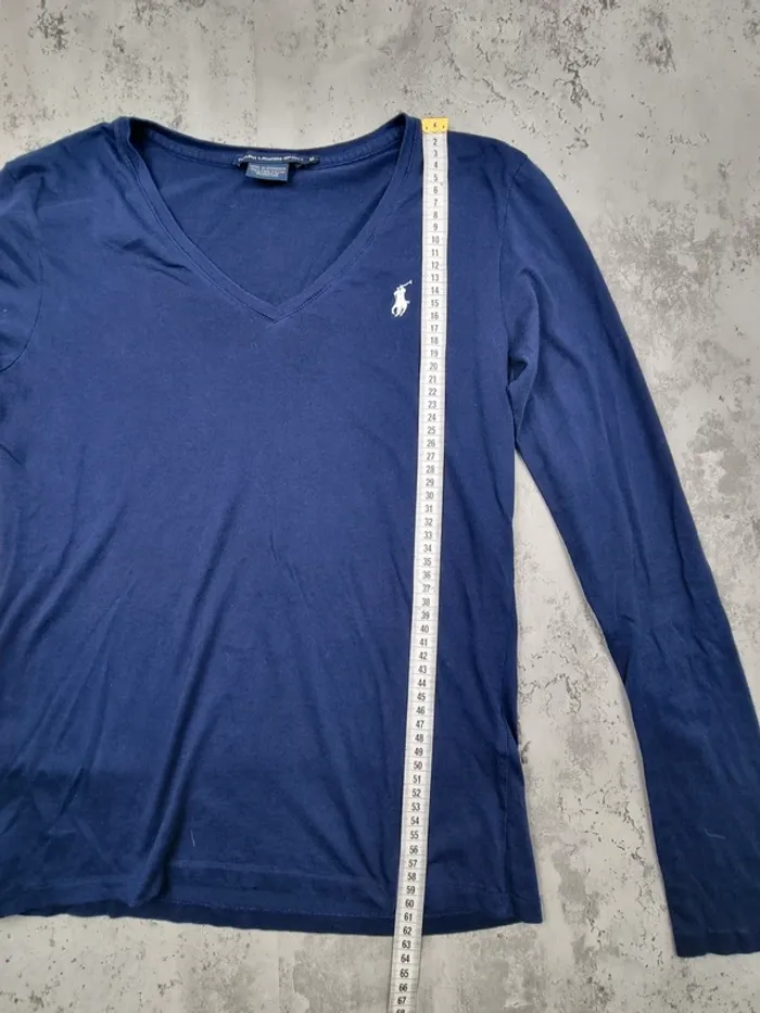 Sweat fin Ralph Lauren Bleu Marine – Col V – Taille M Femme (mesures en photos) - photo numéro 8