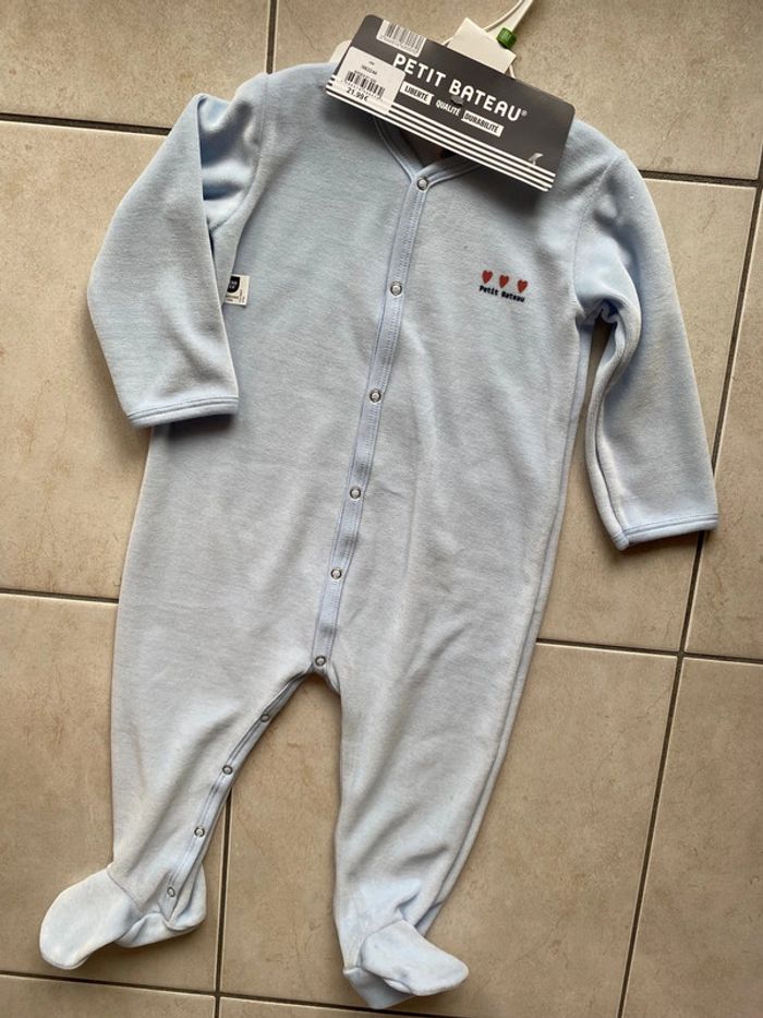 Pyjama bébé garçon velours 18 mois Petit Bateau bleu pastel