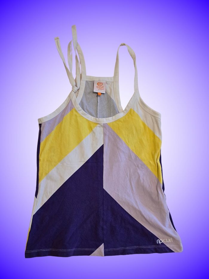 Débardeur Rip Curl Color Block – Rayures Géométriques – Violet, Jaune, Blanc – Taille 38 M – Très Bon État