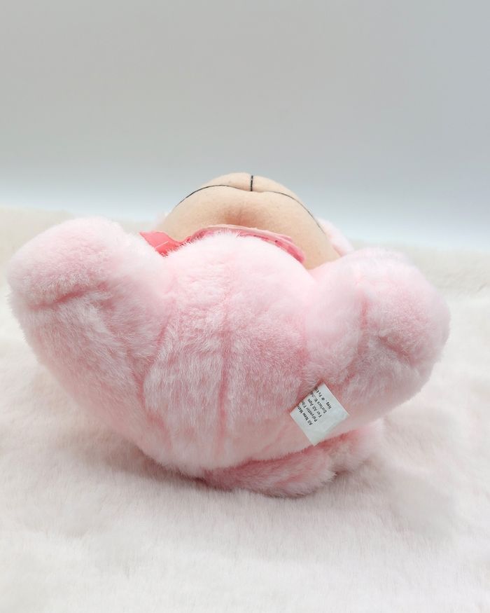 Vintage Peluche ancien doudou singe rose Geoffrey Toys are Us 1989 bavoir baby 23 cm - photo numéro 5