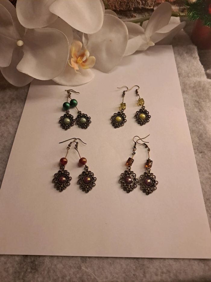 Lot de boucles d'oreilles pendante multicolore bronze - photo numéro 7