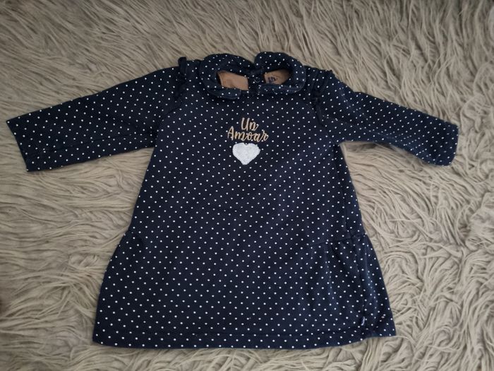 Robe manches longues marine à pois blanc 12mois