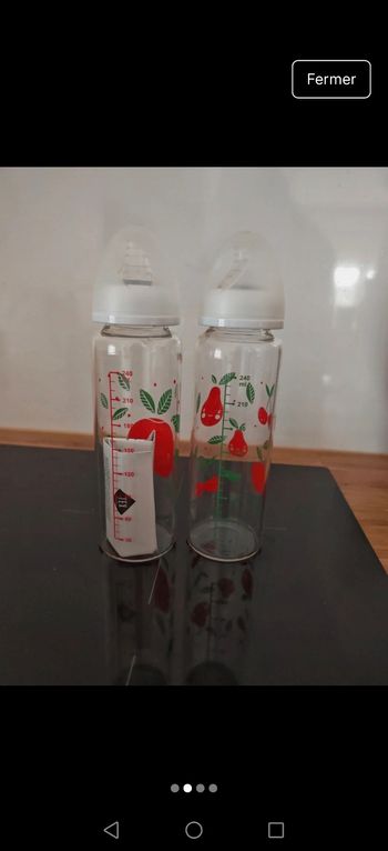 Biberon en verre + 2 tétines
