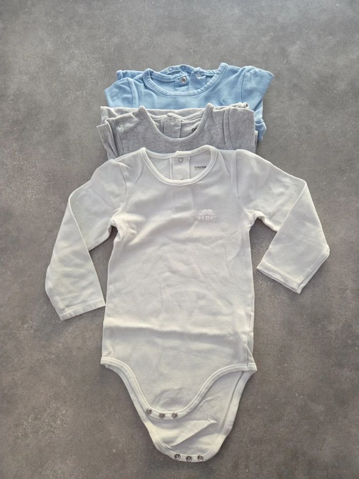 Lot 3 bodies bébé garçon manches longues bleu blanc gris T36mois TBE orchestra
