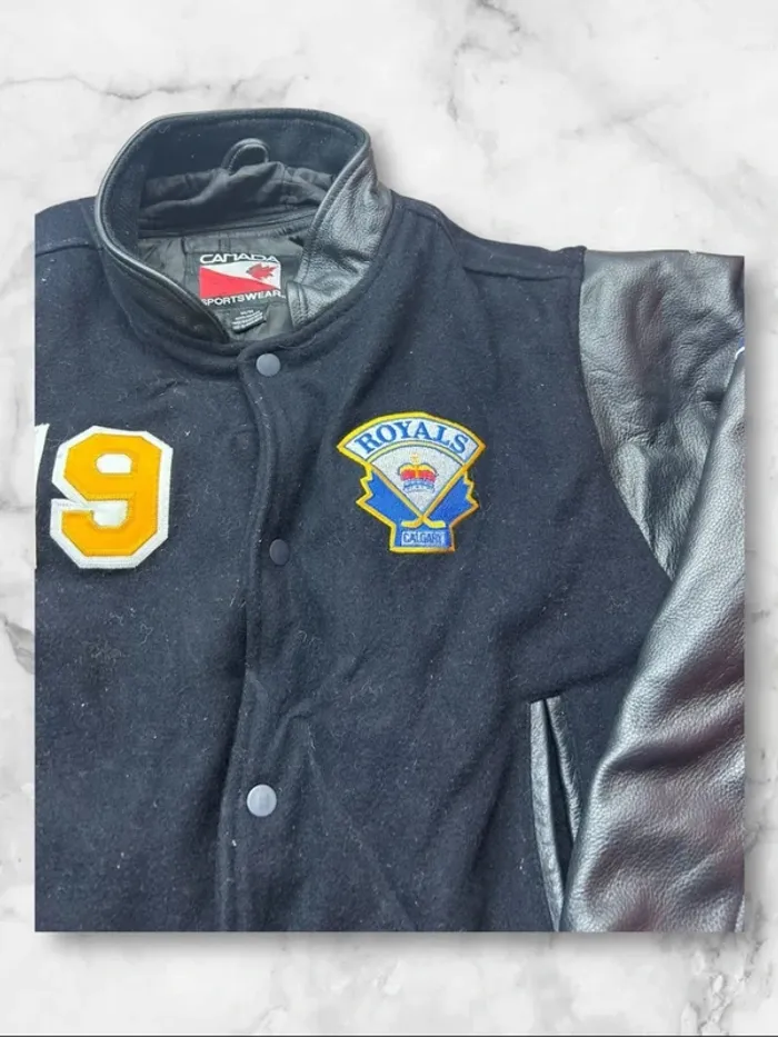 Veste Letterman Vintage Royals Canada Sportswear Noire Cuir et Laine Taille M - photo numéro 13