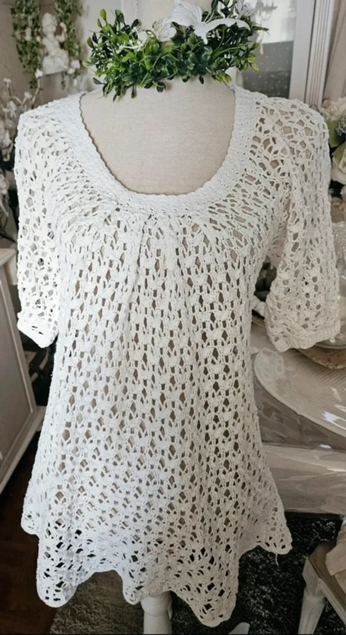 Robe ou tunique blanche en crochet Mango Taille M - photo numéro 2