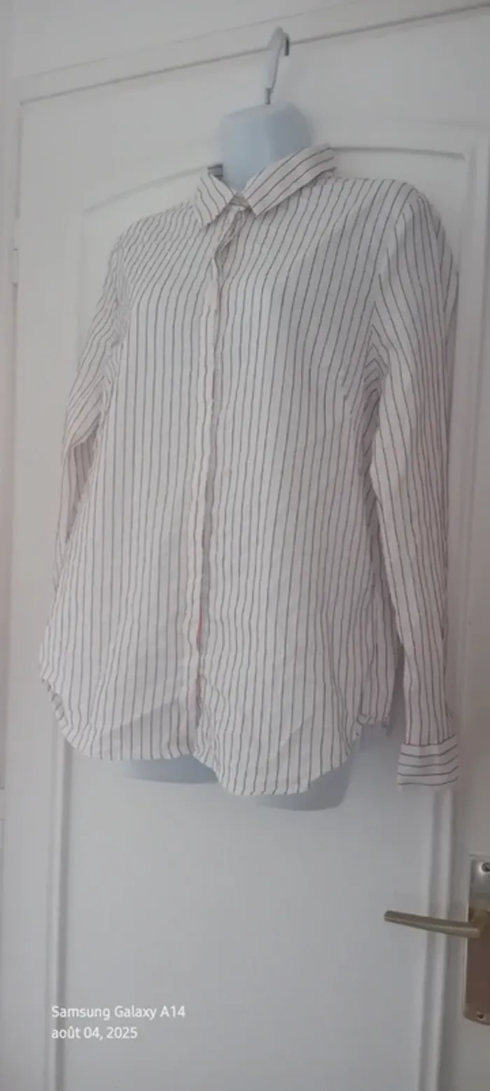 Chemise longue manches longues avec rayures bleu blanc rouge blanche femme 44 phildar - photo numéro 9