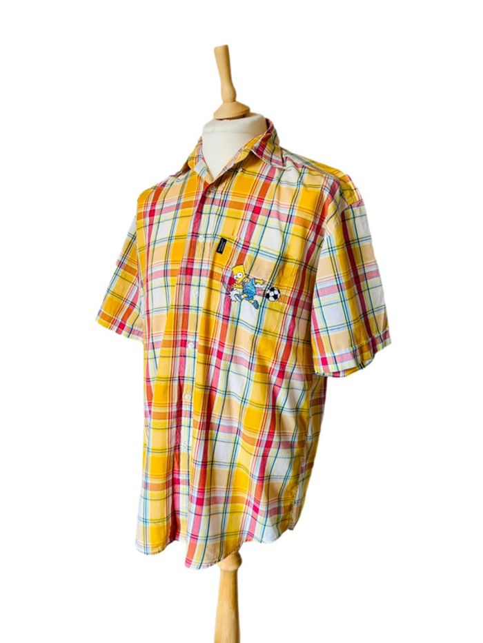 🟡 Chemise d’été vintage homme à carreaux jaune Bart Simpson yellow checkered shirt🟡 - photo numéro 7