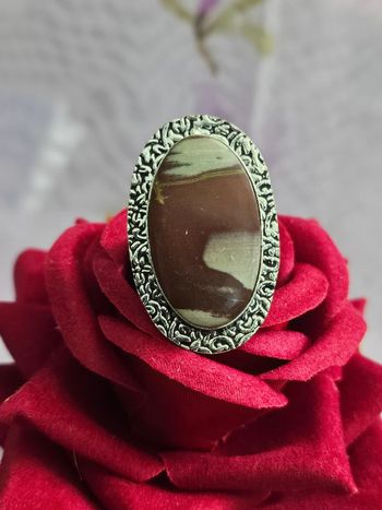 Bague avec sa plaque et son anneau texturee en argent sterling 925 et pierre noorena