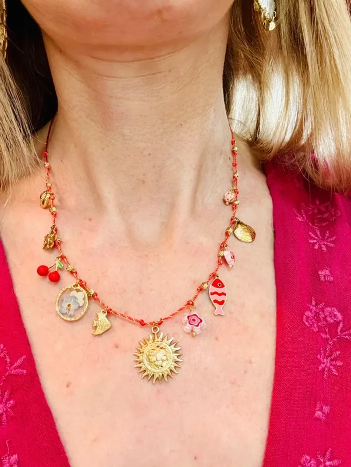 Collier tendance réglable tons rouges Mile Mila - photo numéro 7