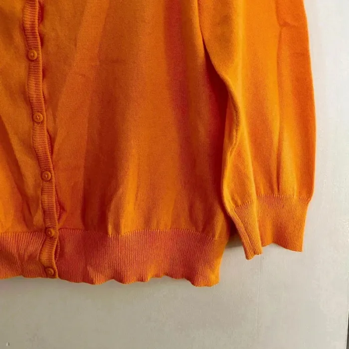 Gilet fin orange Promod T38-40, col rond, manches 3/4, maille légère boutonnée V030 - photo numéro 3