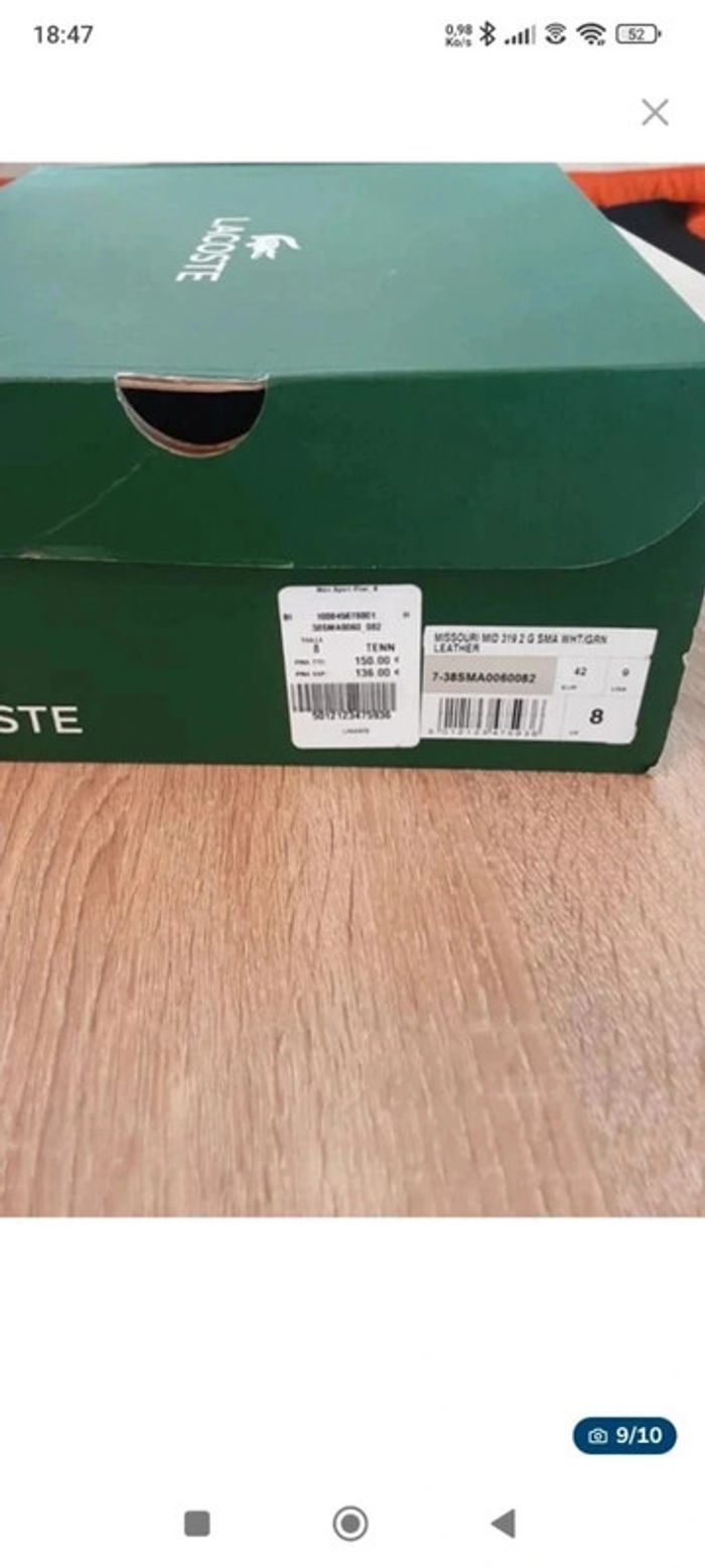 🍒 Baskets Montantes Lacoste Missouri Mid 319 White & Green T42🍒 - photo numéro 12